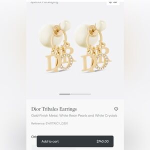 Dior Tribales Earrings
Gold-Finish Metal, White Resin Pearls and White Crystals